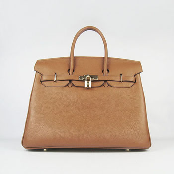Hermes Birkin 35Cm Togo Leather Handbags Light Coffee Gold